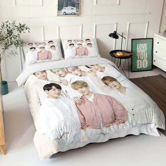 Kpop BTS Parure de lit en Microfibre avec Sets de Housse de Couette et taies d'oreiller 220 x 240cm