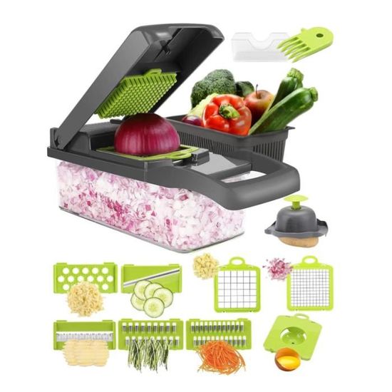 Coupe Légumes Multifonction 16 En 1 Avec 7 Lames Interchangeables - Hachoir Manuel Pratique Et Rapide