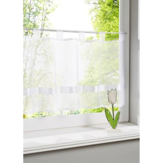 Rideau Brise-Bise ESLIR Voile Transparent Branches – Moderne & Aéré – Avec Passants – 60x120 Cm – Blanc/Gris – 1 Pièce