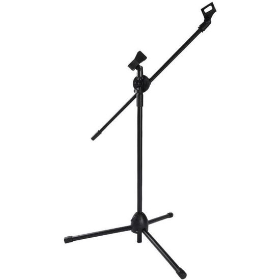 Heldenklang® Pied de micro pour 2 microphones - Avec bras pivotant, 2  pinces de microphone et adaptateur - Trépied extra large pour un support  stable