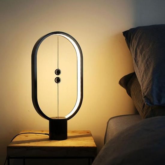 USB Lampe magnetique, Lampe de bureau LED, Lampe de bureau design en bois, Lampe de chevet design bois , 5W, 1A - Noir