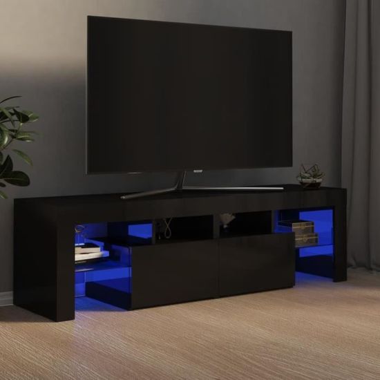 8443Neuve- TV Stand - Table de Salon Moderne,Meuble TV Scandinave,Meuble HI-FI avec lumières LED Noir brillant 140x35x40 cm