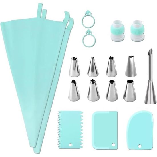 DmDoyy Poche À Douille 34 Pièces, Poche A Douille Patisserie Reutilisable Avec 24 Douilles En INOX, Kit Professionnelle, DIY Patisserie Accessoire Pour Décoration De Cupcake Et Muffins Gâteaux