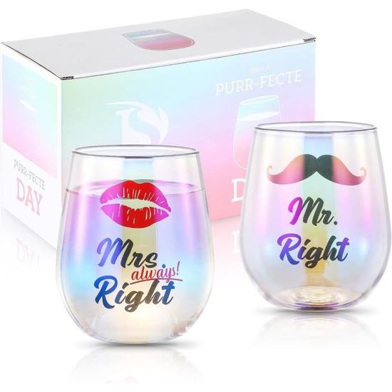 Verres à Liqueur Mr & Mrs - 2 Pièces 2oz - Pour Mariage, Fiançailles, Anniversaire - Cadeau Couple élégant