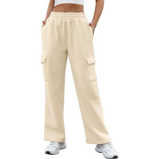 Pantalon Jogging Femme Large - Taille Haute, élastique, Poches - Sport, Yoga, Décontracté - Tissu Doux Et Chaud - 12