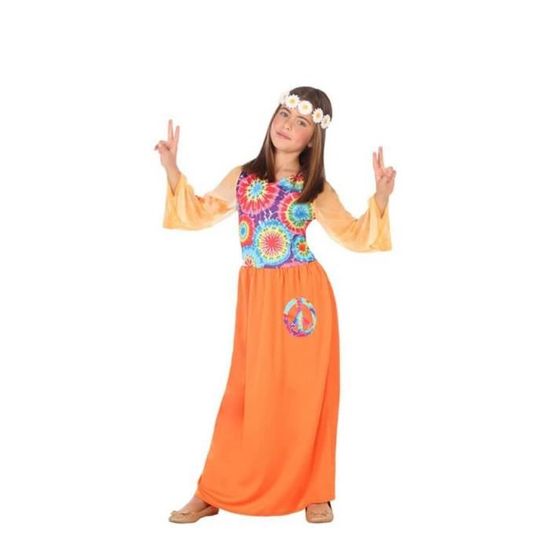 Déguisement Hippie de la Paix pour Fille - Marque ATOSA - Orange et Multicolore