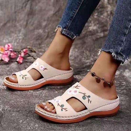 Sandales Femme Été Confortables - Cuir PU - Semelle Orthopedique - Réglables - Wuyaraymia