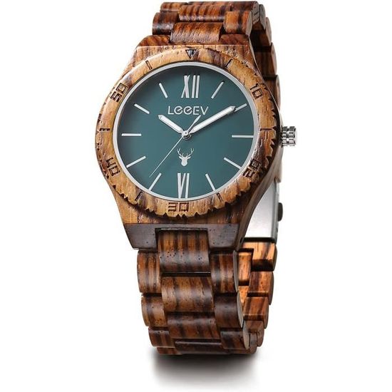 VICVS Montre En Bois Homme Et Femme - Noyer Ou Olivier, Chronographe Quartz Japonais, Bracelet Réglable