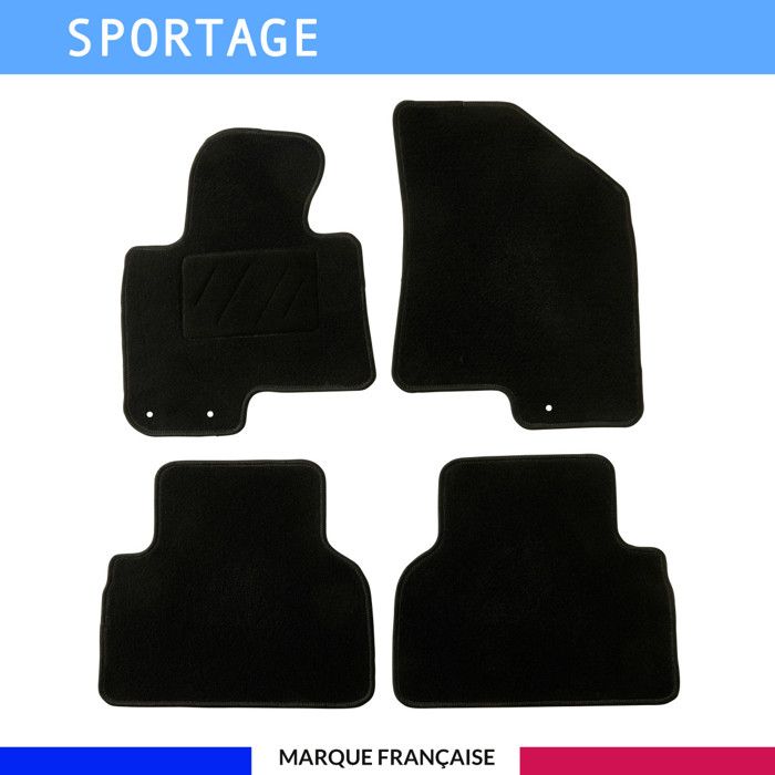 Tapis de sol voiture - Sur mesure pour Kia SPORTAGE (01/2010-01/2016) - Moquette Antidérapante - Clips et Scratch - 4 pièces