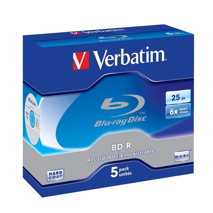 BD-R VERBATIM - Pack de 5 disques Blu-ray SL 6x - 25 Go
