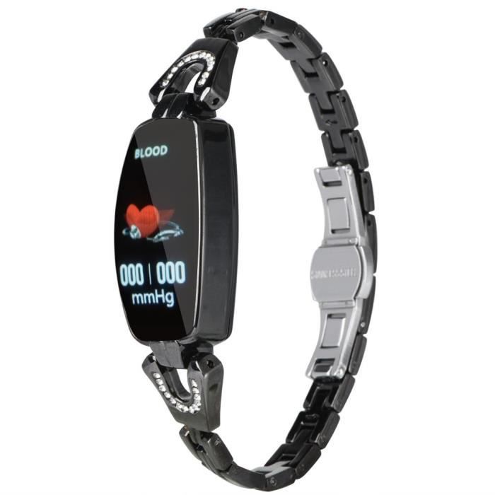 Smart montre écran couleur étanche Femmes Smarts Sport Fitness Bracelet Fréquence cardiaque Tension artérielle (Noir)