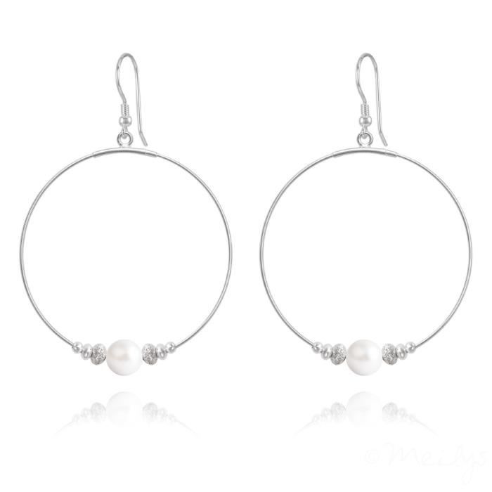 Boucles d'oreilles créoles perle de Cristal Nacré Argent massif 925*** garanti