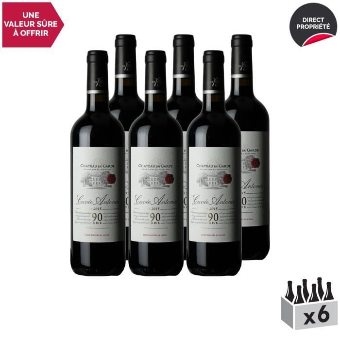 Château du Garde Côtes de Bordeaux Cuvée Antonio Rouge 2015 - Lot de 6x75cl - Vin AOC Rouge de Bordeaux - Cépage Merlot