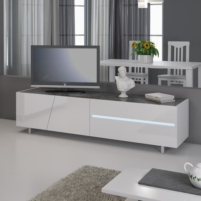 Banc TV avec led design laqué blanc LAUREA avec éclairage à LED intégré Blanc