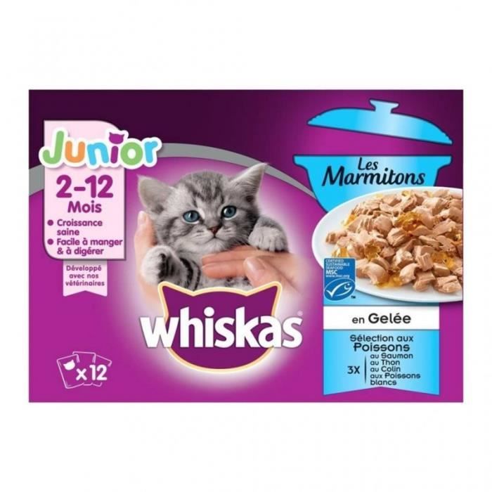 Whiskas Junior Les Marmitons en Gelée Sélection aux Poissons par 12 (lot de 2 soit 24 sachets)