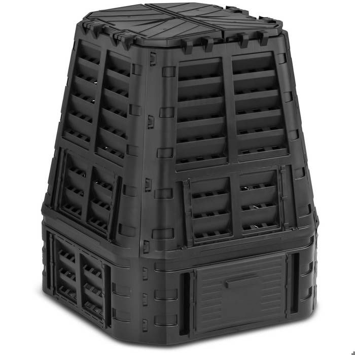 Composteur De Jardin Bac De Compostage Rapide D'Extérieur Plastique Noir 740 L