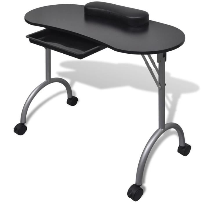 Table de manucure pliante noire avec roulettes -ZOO