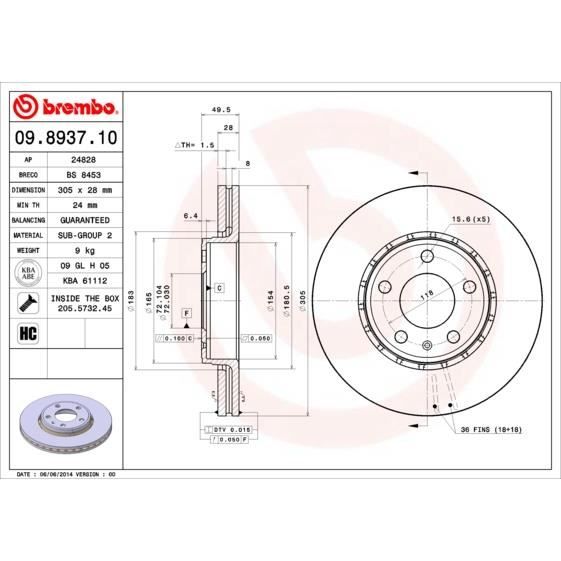 BREMBO Kit de Disque de frein 09.8937.10 - 2 pièces