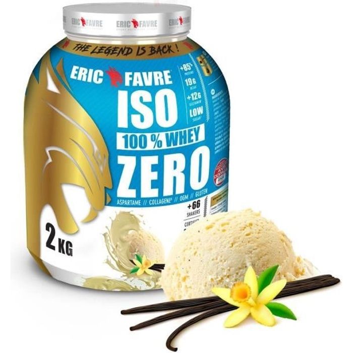 ISO WHEY ZERO 100% Pure Whey Protéine Isolate (Vanille) - Prise de Masse - 2kg - Laboratoire Français Eric Favre