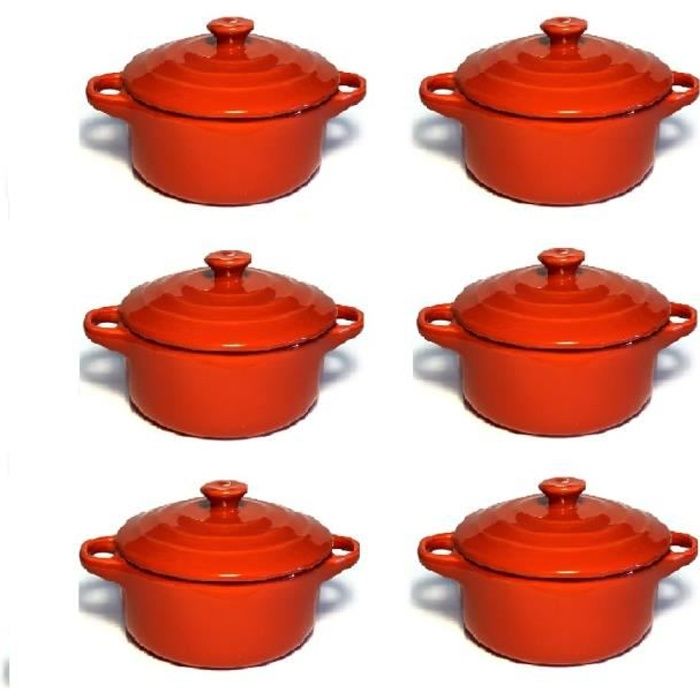 Lot de 6 mini cocottes rouges double poignée avec couvercle Hobby Cook