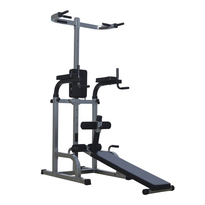 HOMCOM Station de Musculation Entrainement Complet - Barre de Traction, à dips, Banc de Musculation, poignées Push-up, Curls - Acier