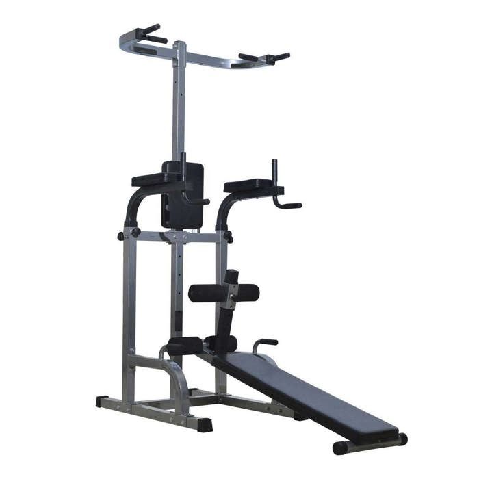 HOMCOM Station de traction musculation chaise romaine power tower barre de traction poignées push-up banc sit-up réglable