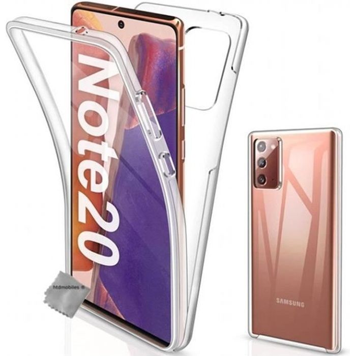 Coque silicone gel fine 360 integrale (avant et arriere) pour Samsung Galaxy Note 20 + film ecran - TRANSPARENT
