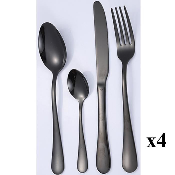 Ménagère 16 pièces Couverts de 4 Personnes en Acier Inoxydable Noir