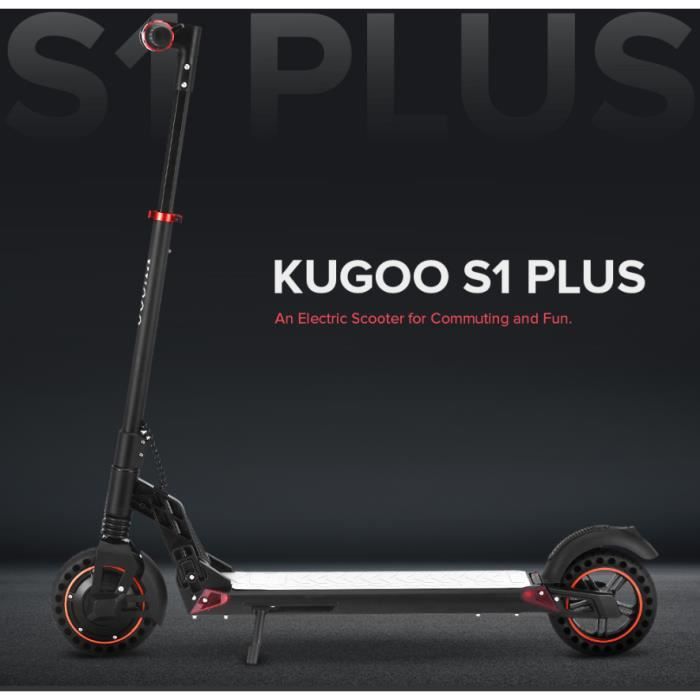 Trottinette Électrique Pliable KUGOO S1 Plus 350W Moteur Batterie 7,5Ah Écran d'affichage LCD-3 Modes de Vitesse