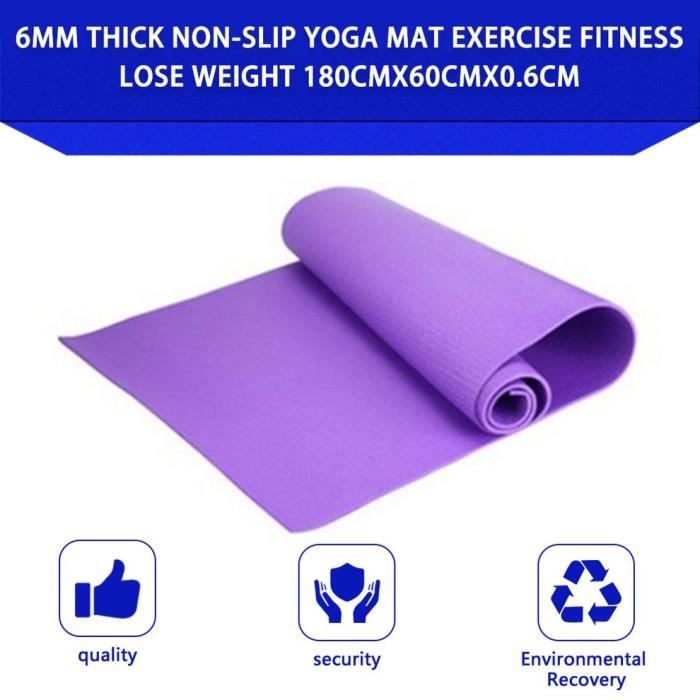 [2X] 6mm épais tapis de yoga antidérapant exercice fitness perdre du poids 180cmX60cmX0.6cm violet