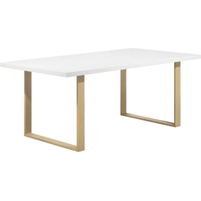 MACON Table de salle à manger plateau aspect chêne blanchi pieds aspect bois 160 cm
