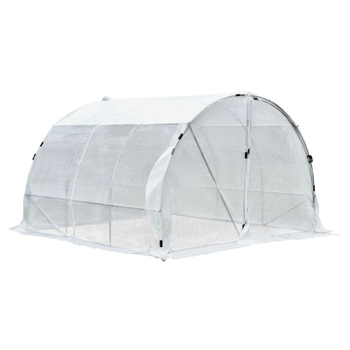 Serre de jardin tunnel surface sol 9 m² 3L x 3l x 2H m châssis tubulaire renforcé 25 mm double porte avec poignées blanc