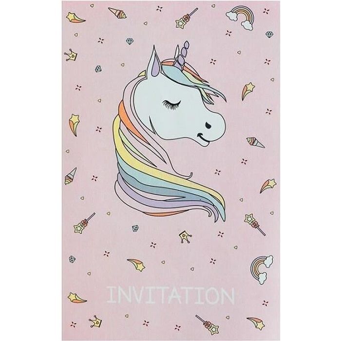 Carte invitation anniversaire Licorne rose et blanche (x6) R/6726