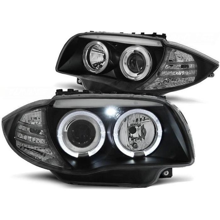 2 FEUX PHARE AVANT ANGEL EYES LED POUR BMW SERIE 1 E87 E88 ET E81 E82 A FOND NOIR
