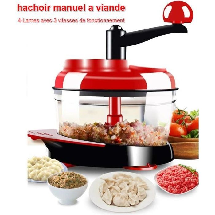 Hachoir Manuel a viande 4-Lames avec 3 vitesses de fonctionnement /DECOUPE DES Légume Aliments Mélangeur Mixeur Batteur capacité 2L