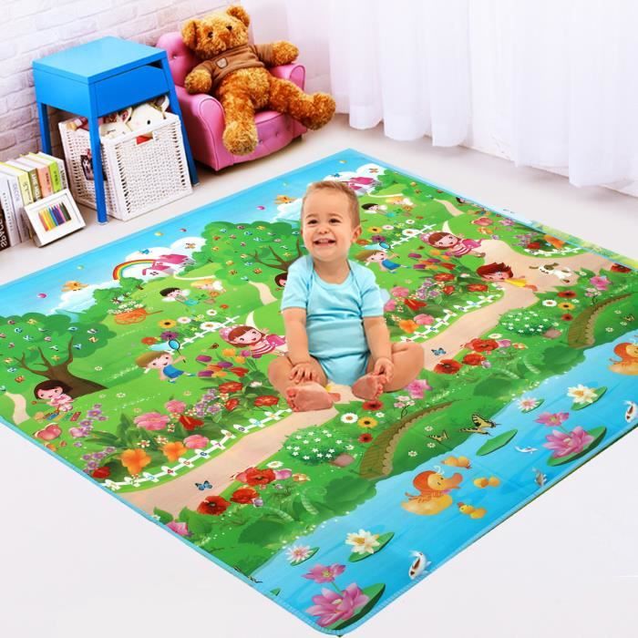 TEMPSA 180X200cm Tapis de Jeu Monde animal Double-Face Enfant Bébé d'eveil Etucatif Cadeau Jouet