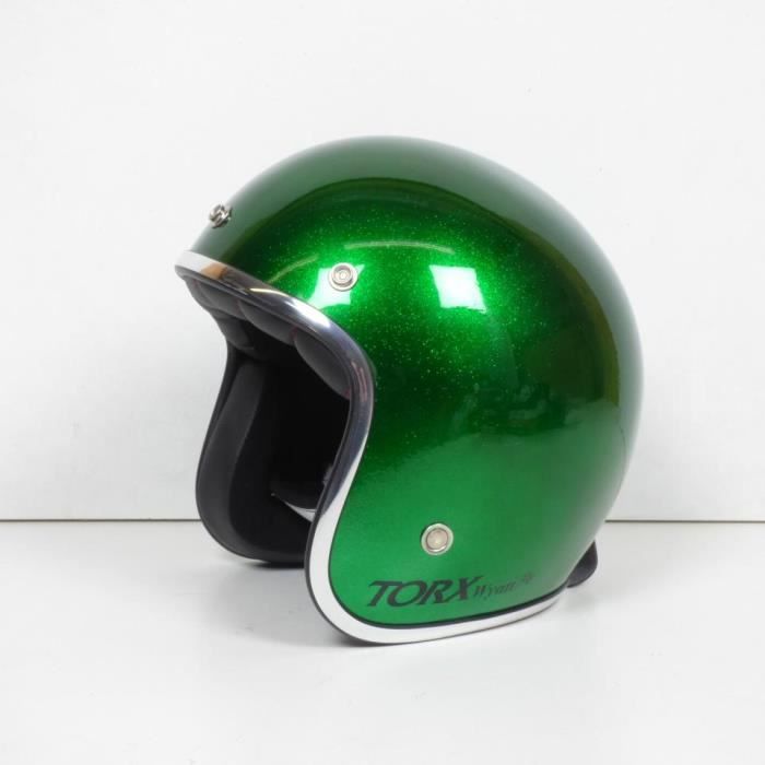 Casque bol jet Torx Wyatt vert pailleté brillant Taille XS moto scooter custom