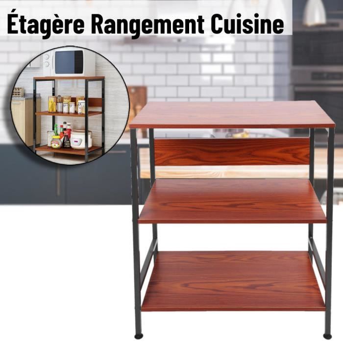Étagère pour Four à Micro Ondes 60 x 35 x 66,5 cm 2 niveau Organisateur de Rangement de Cuisine Marron Y2372