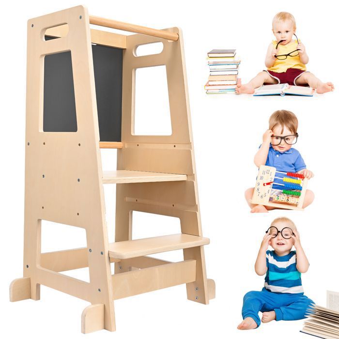 Tour D’apprentissage Montessori – Hauteur Réglable (20/30/40 Cm) – Bois MDF – Pour Enfants Dès 1 An – Max 50 Kg