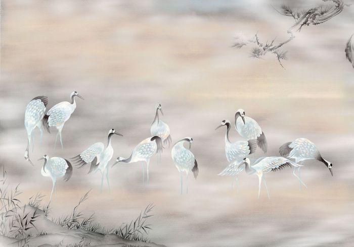 Papier peint panoramique - SANDERS & SANDERS - des oiseaux - sable & gris chaud - 400x280 cm - intissé FSC écologique