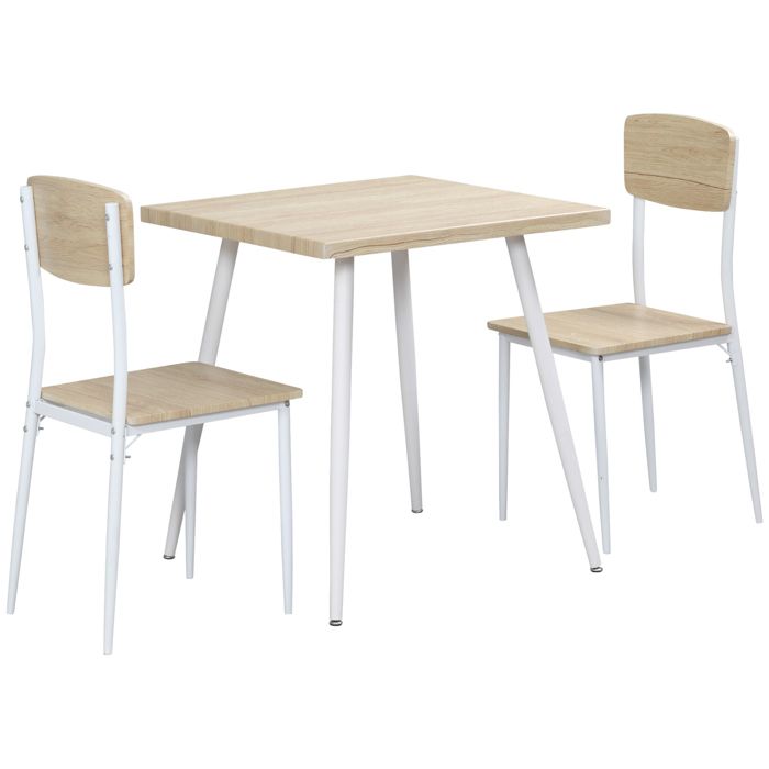 Ensemble table à manger carrée 3 pièces HOMCOM avec 2 chaises cuisine salle à manger plateau MDF châssis métal blanc Ensemble table à manger carrée 3 pièces HOMCOM avec 2 chaises cuisine salle à manger plateau MDF châssis métal blanc