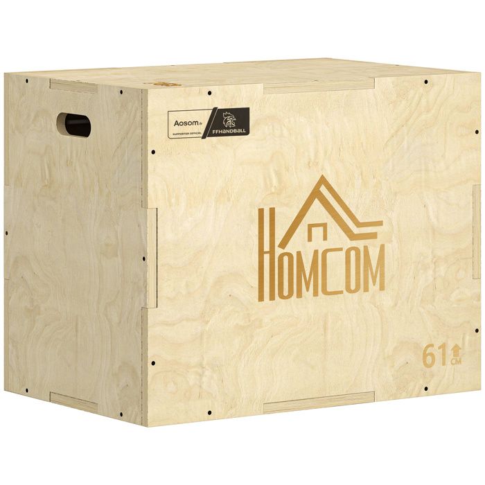 HOMCOM - Box Jump pliometrie 3 en 1 - Collaboration Aosom.fr x FFHandball - Bois de hêtre - 61x51x76cm - Bois naturel