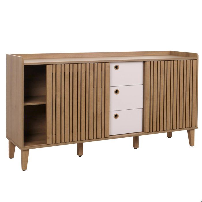 Buffet avec 4 compartiments de rangement et 3 tiroirs en bois de manguier 81x150x40 cm 04_0005998 Buffet avec 4 compartiments de rangement et 3 tiroirs en bois de manguier 81x150x40 cm 04_0005998