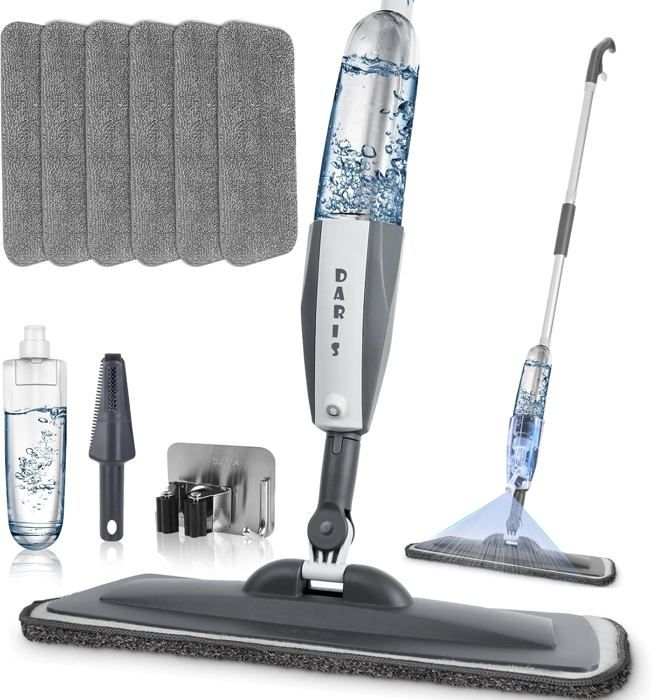 Balais Serpillère Vaporisateur Spray Mop Microfibre Balai Pulvérisateur avec 6 tampons en Microfibre et1*Porte Balai pour la Maison