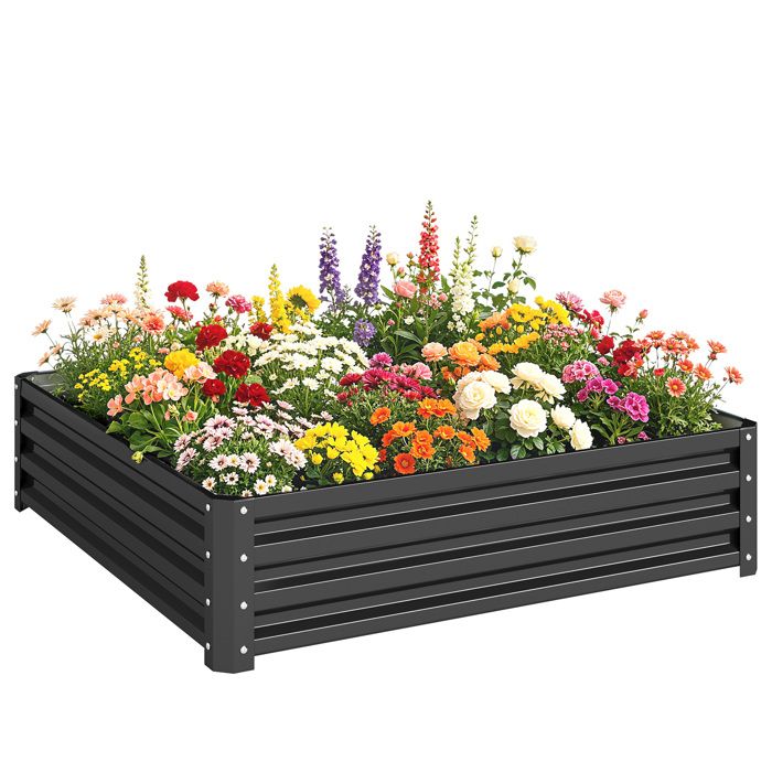 Carré potager de jardin - Outsunny - acier galvanisée - 120 x 120 x 30 cm - gris