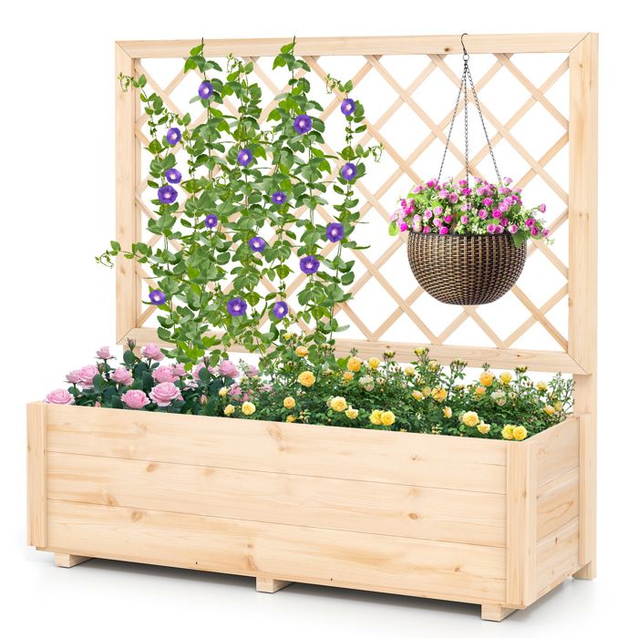 GOPLUS Jardinière Surélevée en Bois avec Drainage pour Vigne Grimpante Fleurs Herbes Légumes Longueur 98cm