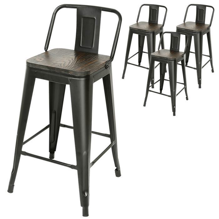 4PCS Chaise de salle à manger - MIPAN - Tabourets de bar en métal - Empilables - Dossier amovible - Maximale : 150 kg