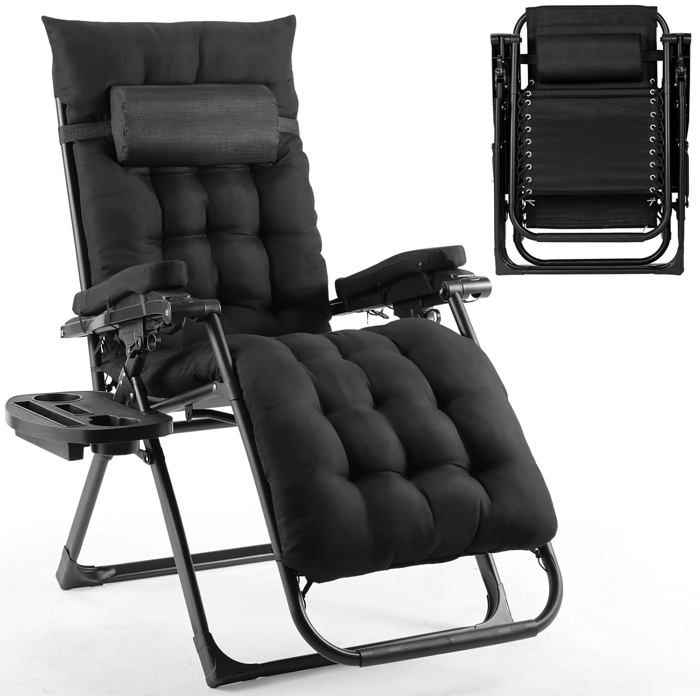 Chaise longue de jardin pliable Fauteuil dextérieur Transats capacité de charge 160 kg coussin dassise amovible Noir