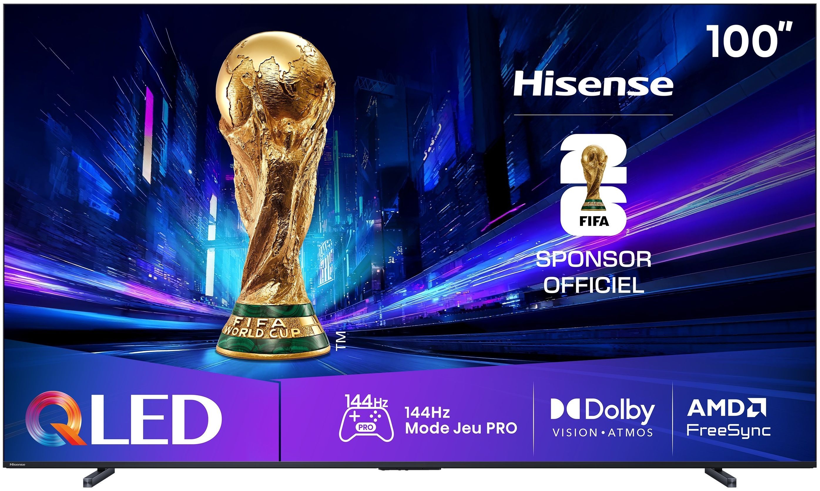 Hisense 100E7Q Pro - TV QLED 100 (253 cm) - 4K UHD 3840x2160 - 144 Hz - Dolby Vision - TV connecté - 4xHDMI 2.1 - WiFi