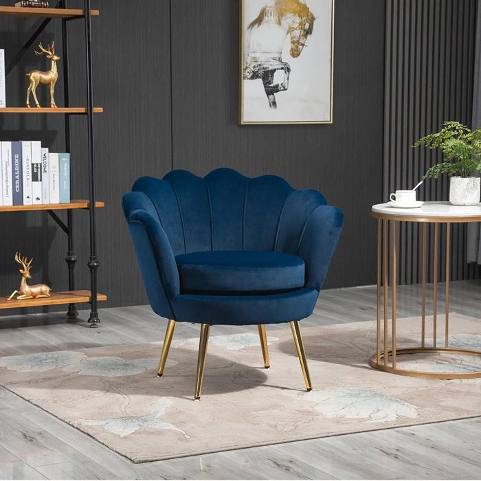 Fauteuil coquillage Fauteuil salon velours avec pieds métal doré pour chambre Bleu Fauteuil coquillage Fauteuil salon velours avec pieds métal doré pour chambre Bleu